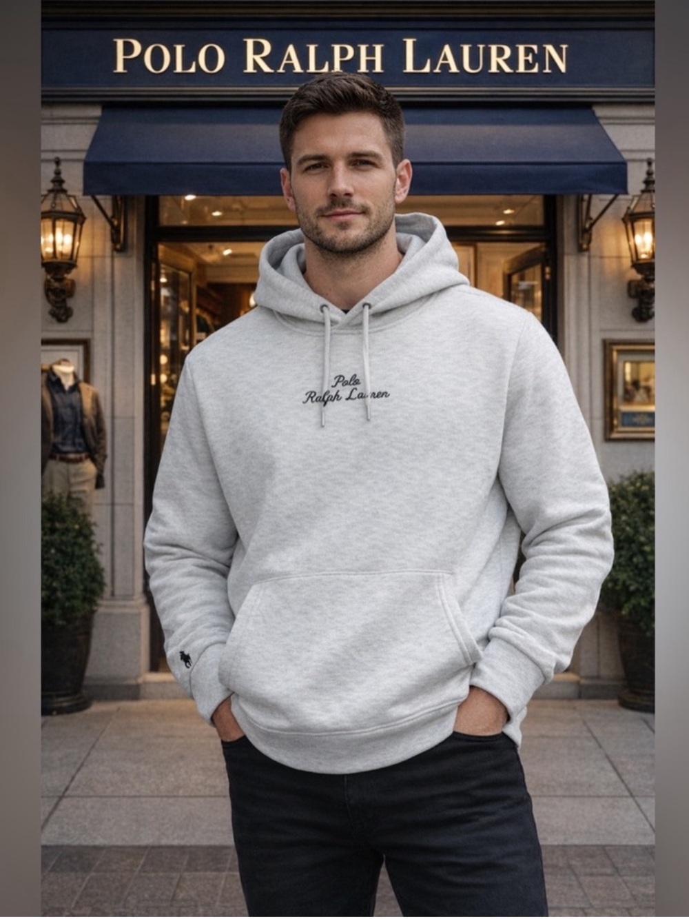 NWT Polo Ralph Lauren Heather Grey Cursive Logo Hoodie - Size S